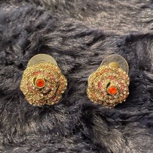 Betsey Johnson pink rose rhinestone earrings.